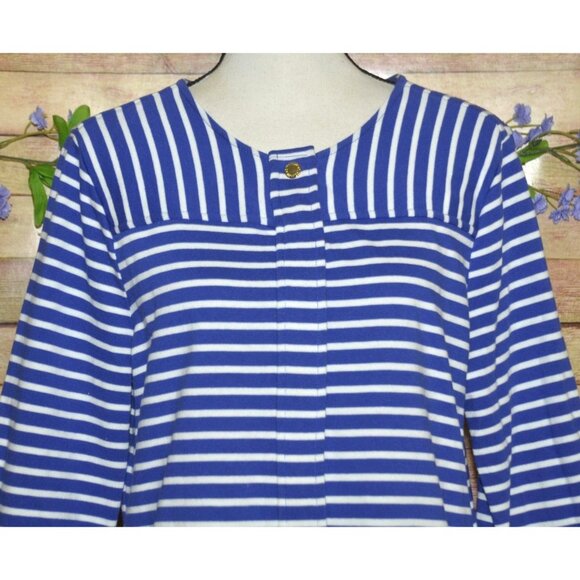 C Wonder Ladies Blue Nautical Striped 3/4 Sleeve Full Zip Cotton Knit Jacket 12 - Picture 2 of 11